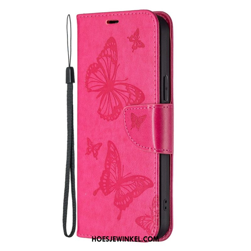 Leren Hoesje iPhone 16 Lanyard Vlinders