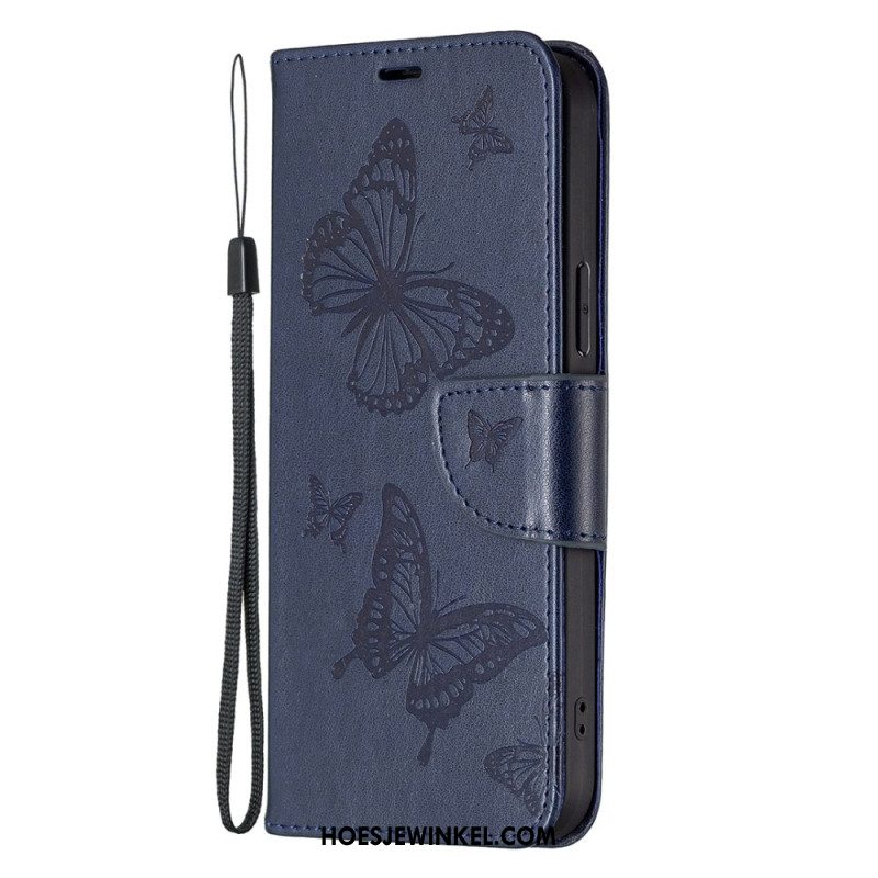 Leren Hoesje iPhone 16 Lanyard Vlinders