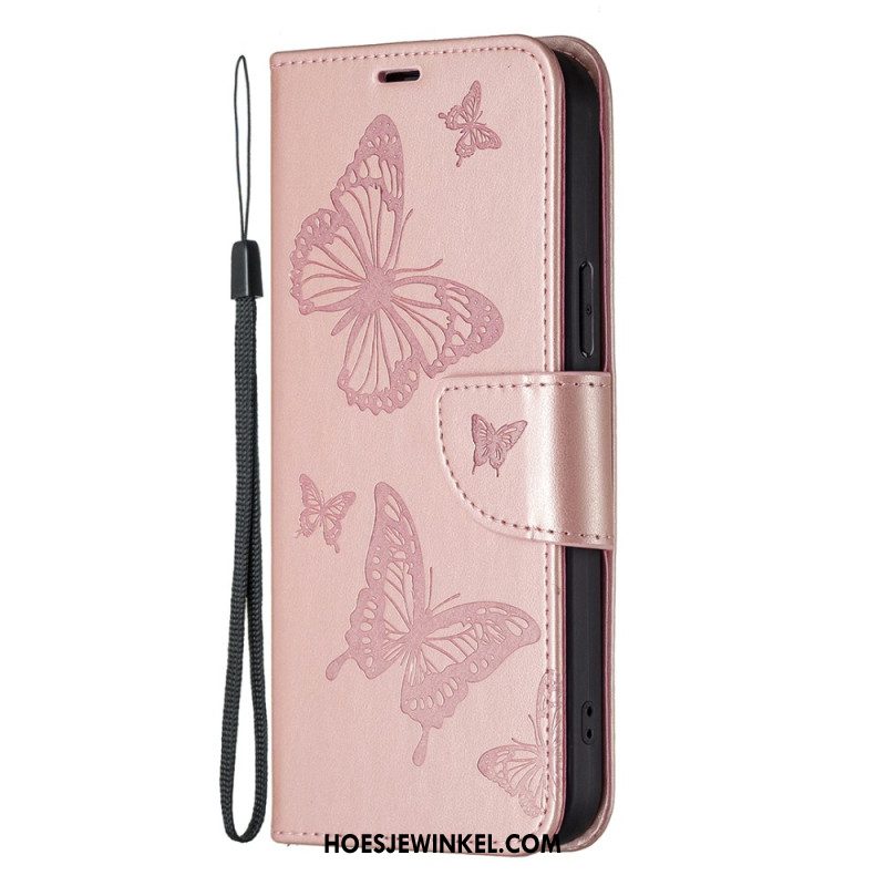 Leren Hoesje iPhone 16 Lanyard Vlinders