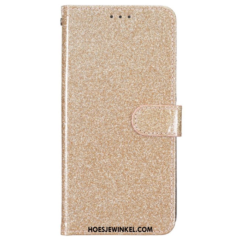 Leren Hoesje iPhone 16 Pailletten Met Bandjes Bescherming Hoesje