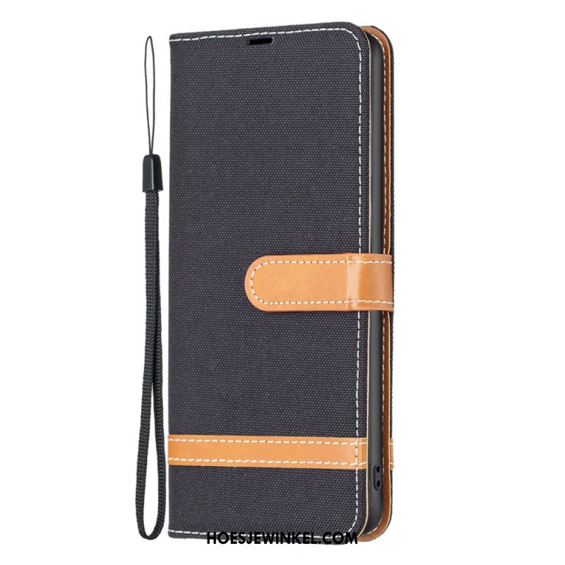 Leren Hoesje iPhone 16 Plus Jeansstof Met Bandjes