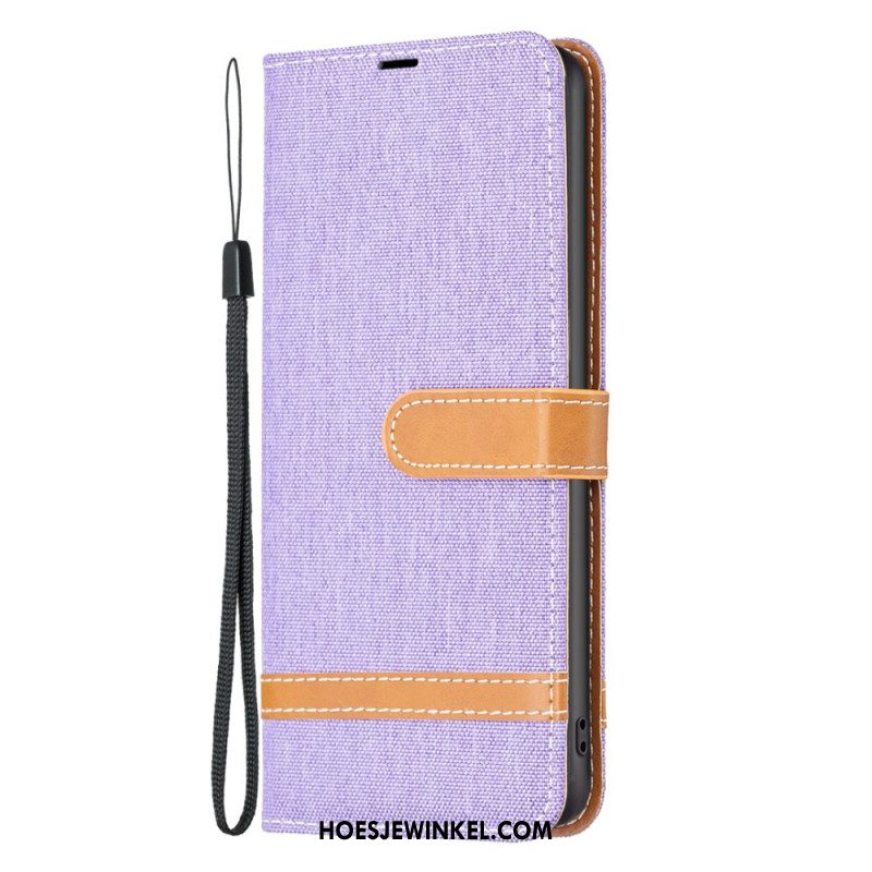 Leren Hoesje iPhone 16 Plus Jeansstof Met Bandjes