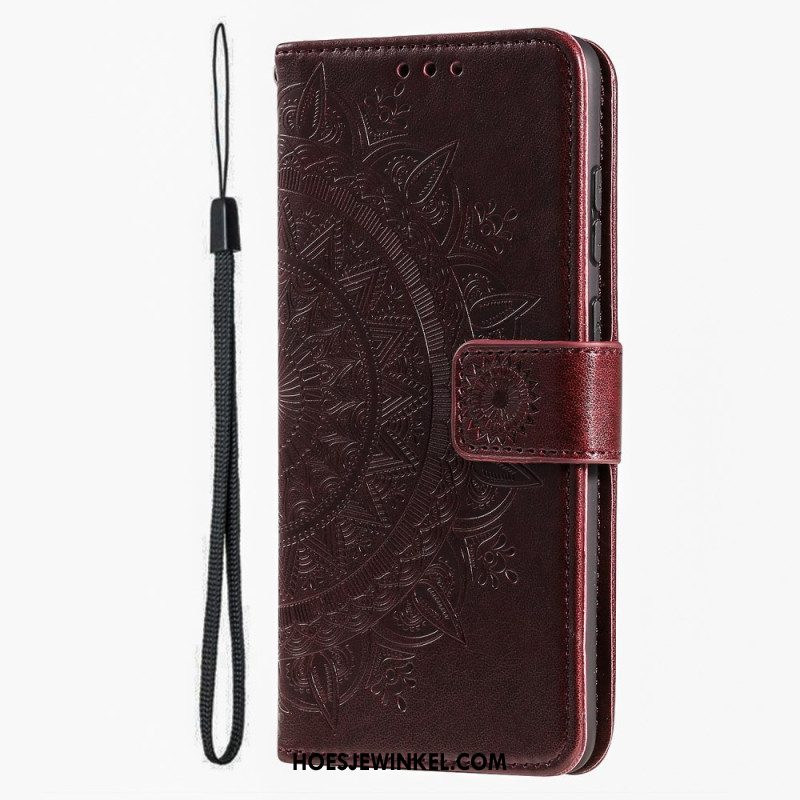 Leren Hoesje iPhone 16 Plus Mandala-zon Bescherming Hoesje