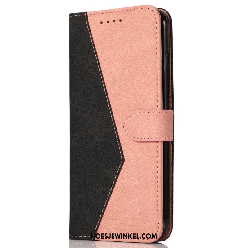 Leren Hoesje iPhone 16 Plus Tweekleurige Band