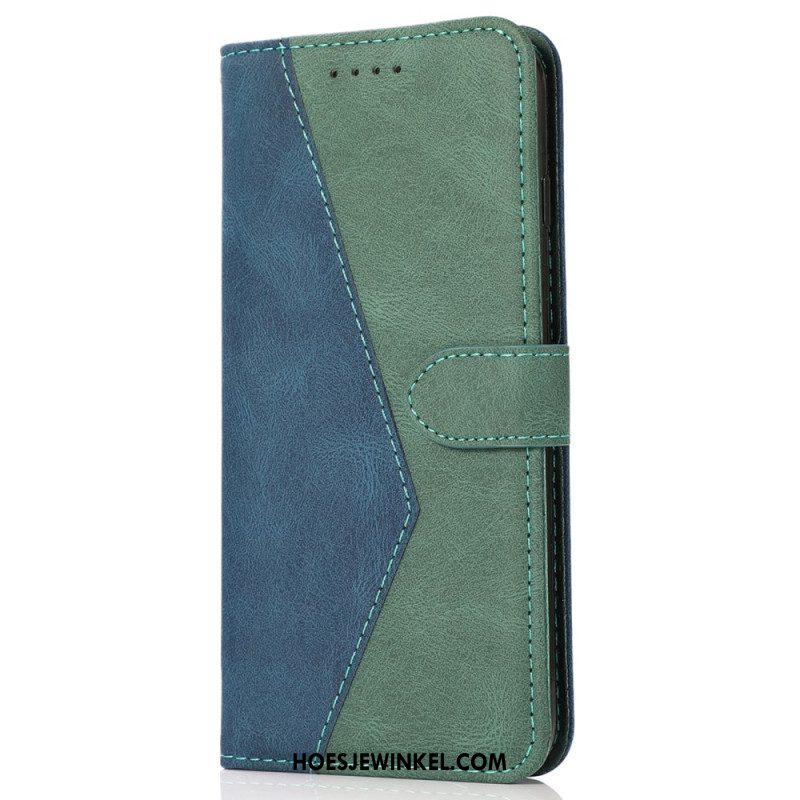 Leren Hoesje iPhone 16 Plus Tweekleurige Band