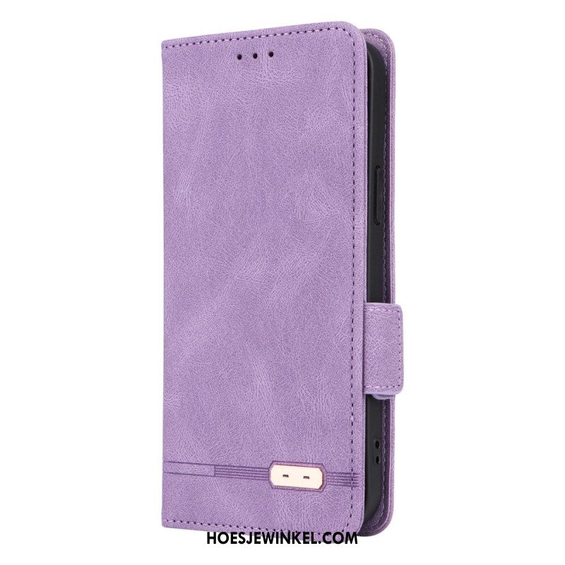 Leren Hoesje iPhone 16 Pro Dubbele Sluiting In Retrostijl Bescherming Hoesje