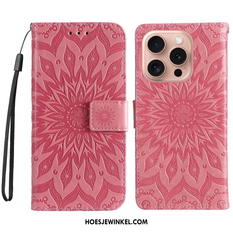 Leren Hoesje iPhone 16 Pro Mandala Met Koord