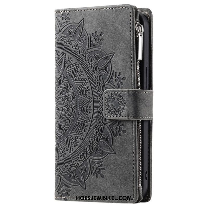 Leren Hoesje iPhone 16 Pro Max Portemonnee Met Mandala-suède-effect