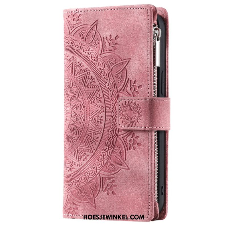 Leren Hoesje iPhone 16 Pro Max Portemonnee Met Mandala-suède-effect