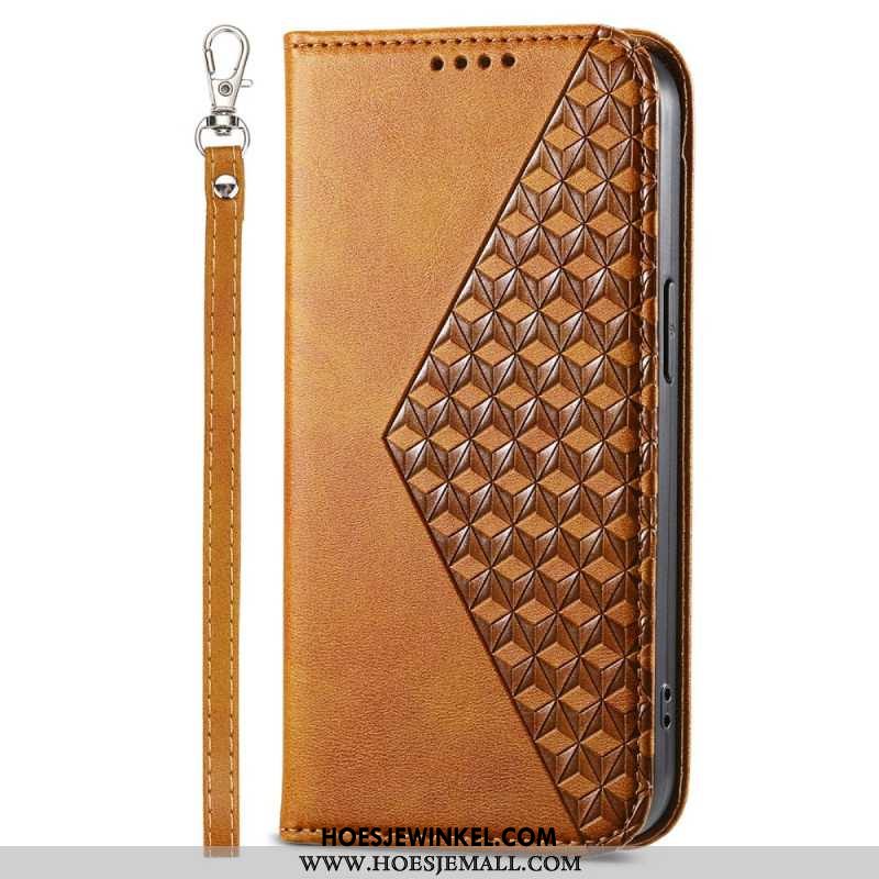 Leren Hoesje iPhone 16 Pro Max Ruitpatroon Met Band Bescherming Hoesje