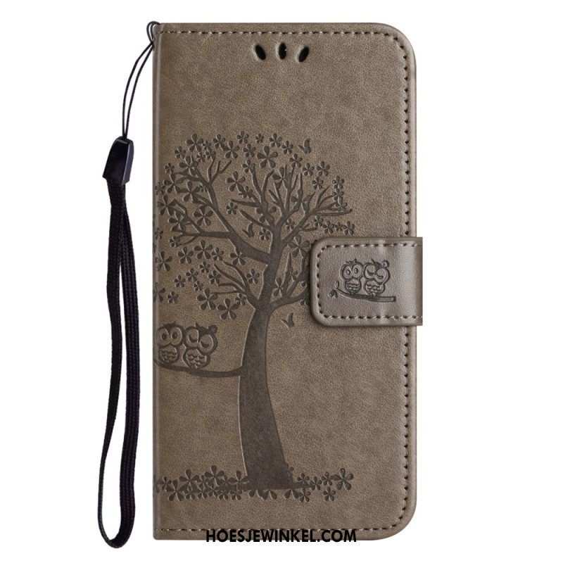 Leren Hoesje iPhone 16 Pro Max Uil En Boom Bescherming Hoesje