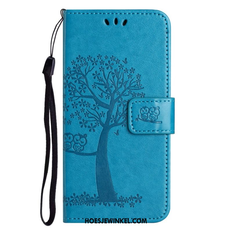 Leren Hoesje iPhone 16 Pro Max Uil En Boom Bescherming Hoesje