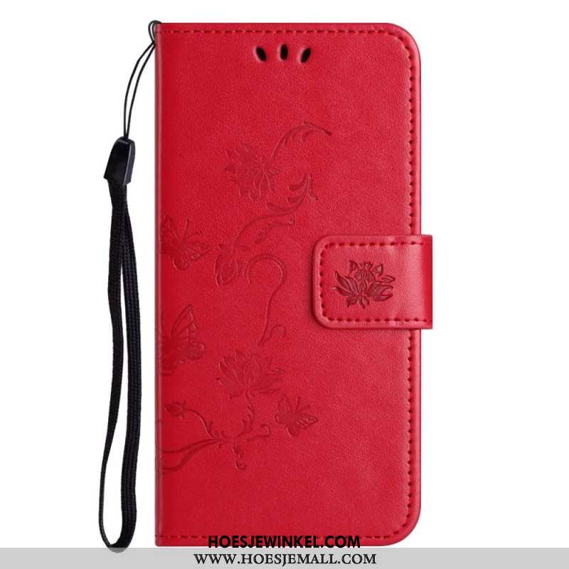 Leren Hoesje iPhone 16 Pro Max Vlinders En Bloemen Bescherming Hoesje