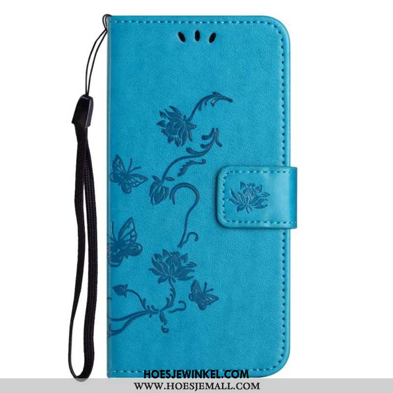 Leren Hoesje iPhone 16 Pro Max Vlinders En Bloemen Bescherming Hoesje