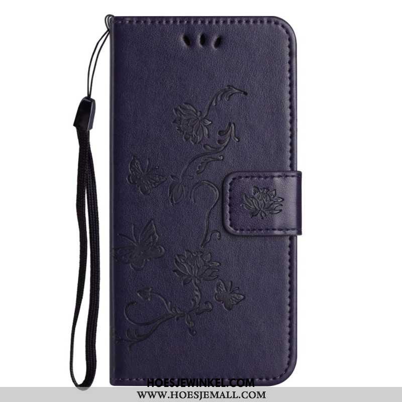 Leren Hoesje iPhone 16 Pro Max Vlinders En Bloemen Bescherming Hoesje