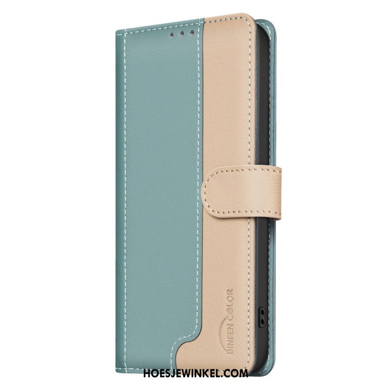 Leren Hoesje iPhone 16 Pro Tweekleurige Rfid Binfen Kleur Bescherming Hoesje