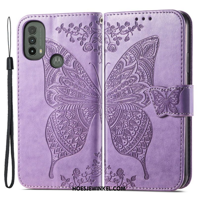 Leren Hoesje voor Moto E40 / E30 / E20 Halve Vlinders