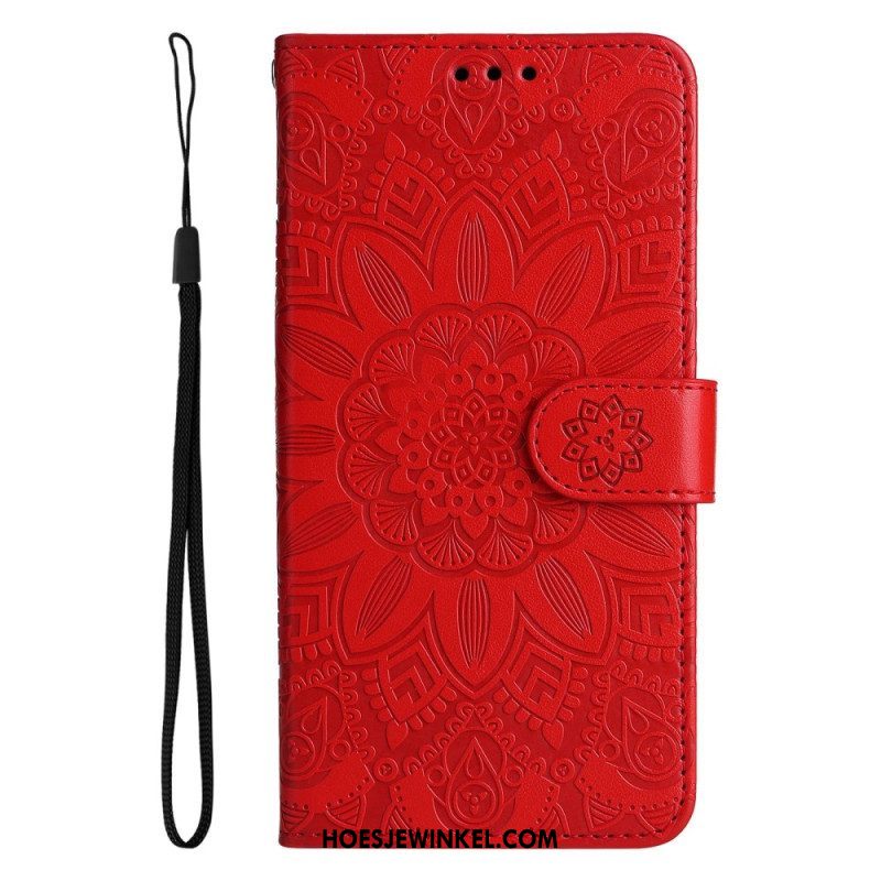 Leren Hoesje voor Oppo Reno 8 Met Ketting Strakke Zonnebloem