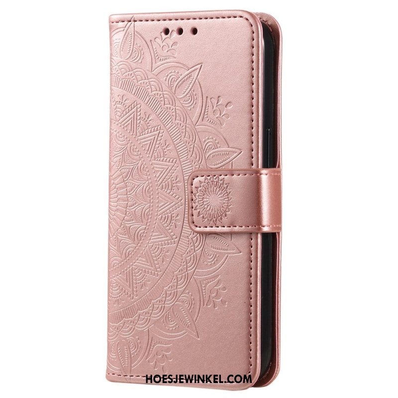 Leren Hoesje voor Oppo Reno 8 Met Ketting Strappy Zon Mandala