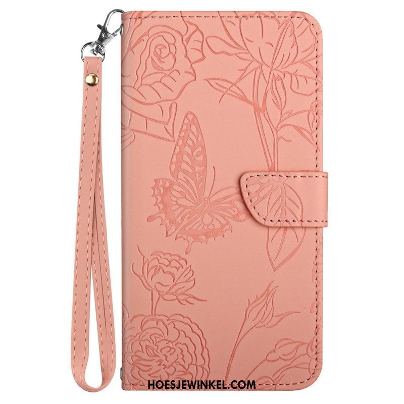 Leren Hoesje voor Samsung Galaxy A13 Strappy Roze Bloemen