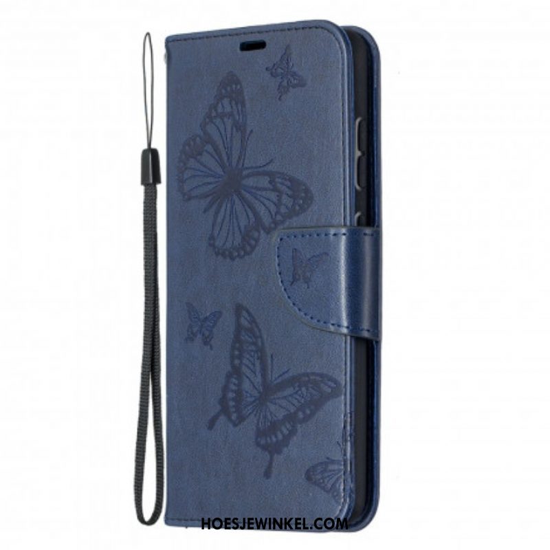 Leren Hoesje voor Samsung Galaxy A52 4G / A52 5G / A52s 5G Vlinders Tijdens De Vlucht Met Lanyard