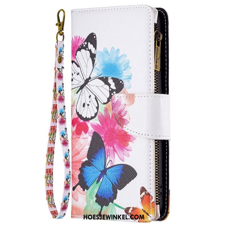 Leren Hoesje voor Samsung Galaxy M23 5G Vlinders Portemonnee En Lanyard