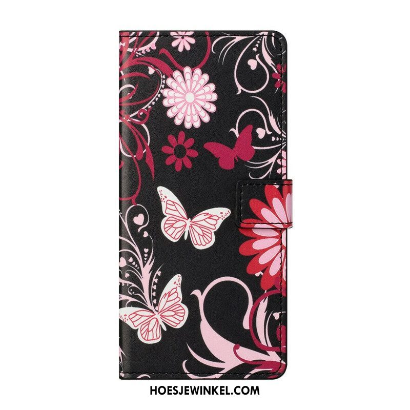 Leren Hoesje voor Samsung Galaxy S21 FE Vlinders En Bloemen