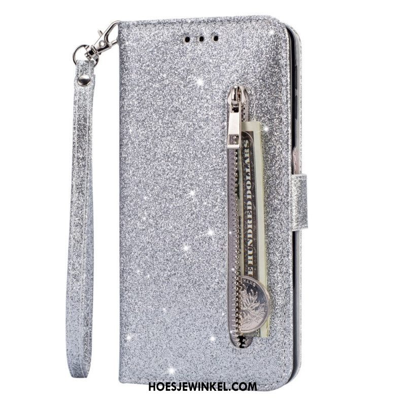 Leren Hoesje voor Samsung Galaxy S22 5G Glitter Portemonnee