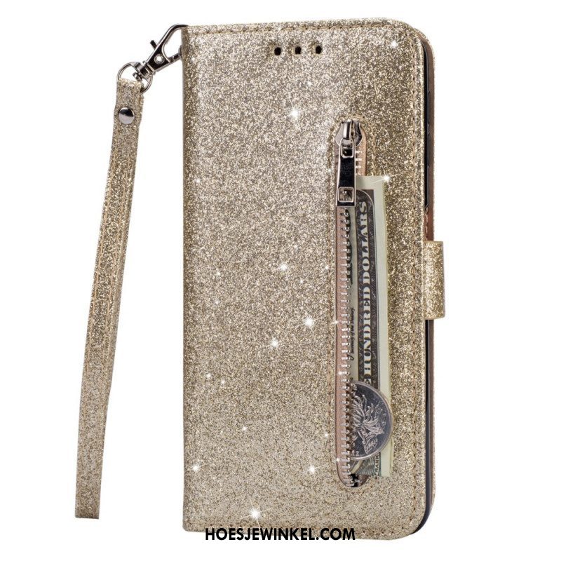 Leren Hoesje voor Samsung Galaxy S22 5G Glitter Portemonnee