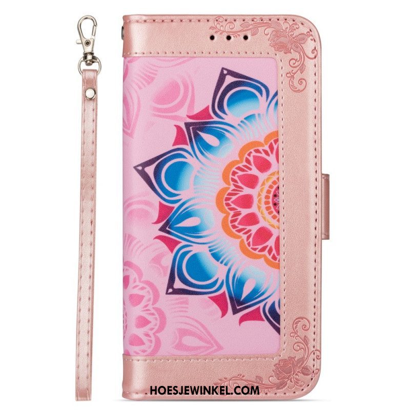 Leren Hoesje voor Samsung Galaxy S22 5G Met Ketting Bandjes Mandala Decoratie