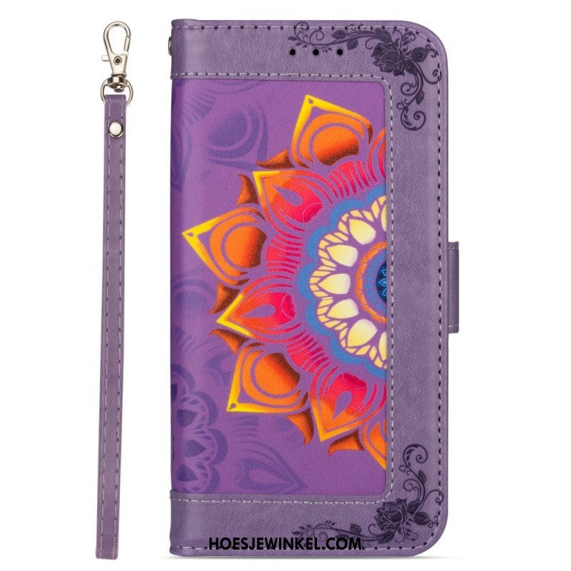 Leren Hoesje voor Samsung Galaxy S22 5G Met Ketting Bandjes Mandala Decoratie