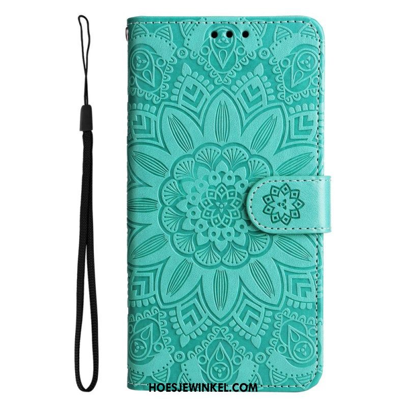 Leren Hoesje voor Samsung Galaxy S23 5G Mandala Zon Met Lanyard