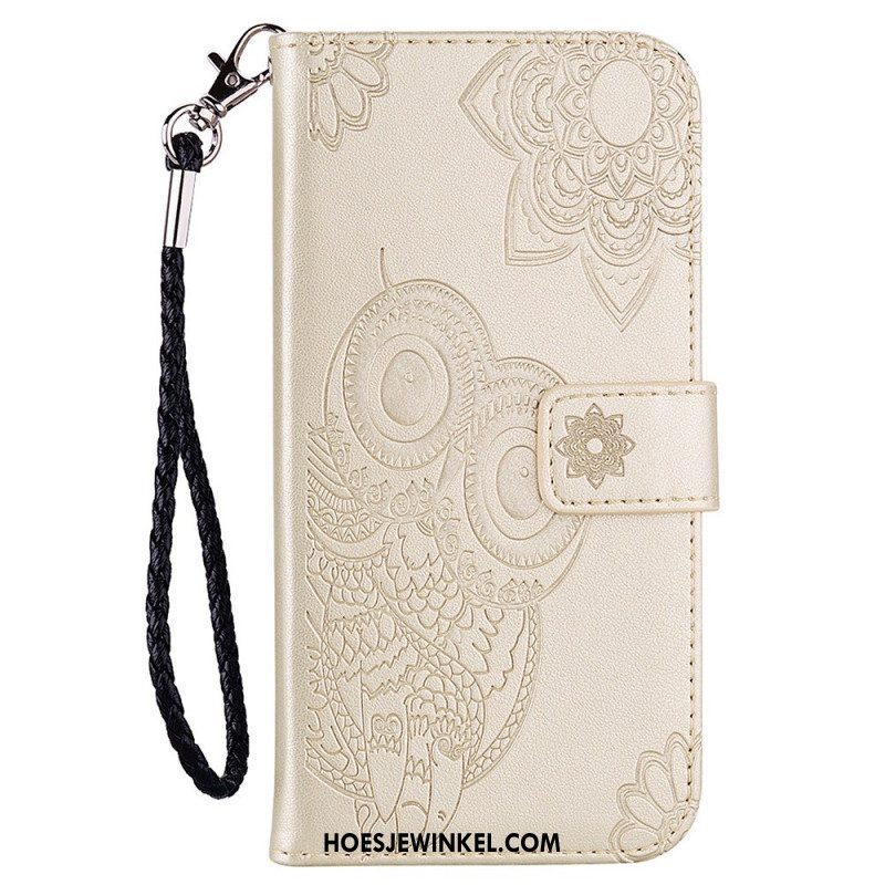 Leren Hoesje voor Samsung Galaxy S23 5G Uil Mandala En Lanyard