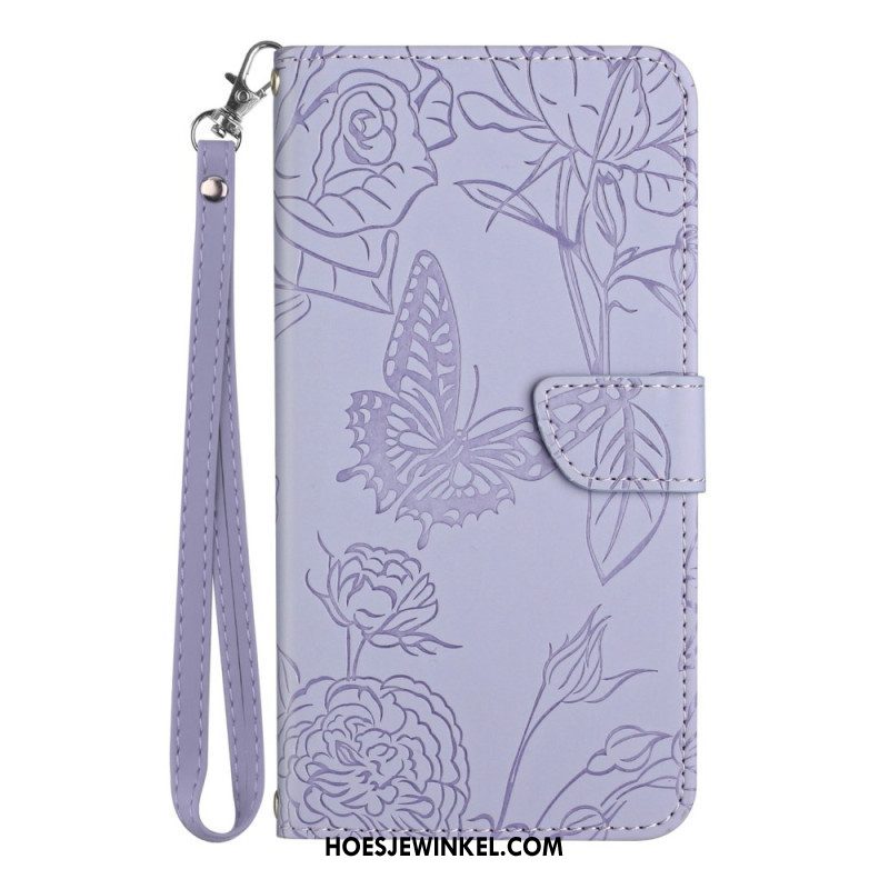 Leren Hoesje voor Samsung Galaxy S23 Plus 5G Vlinder Met Lanyard