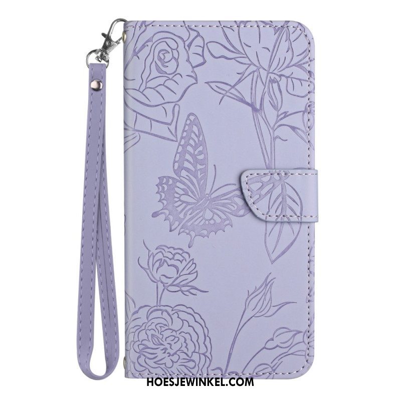 Leren Hoesje voor Xiaomi 13 Lite Vlinders En Lanyard