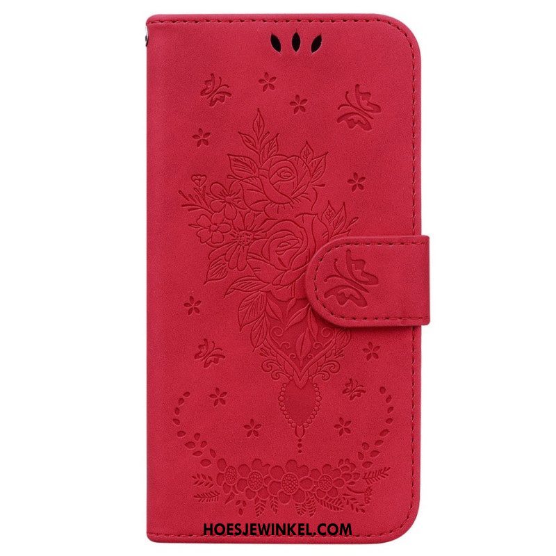 Leren Hoesje voor Xiaomi 13 Met Ketting Strappy Rozen En Vlinders