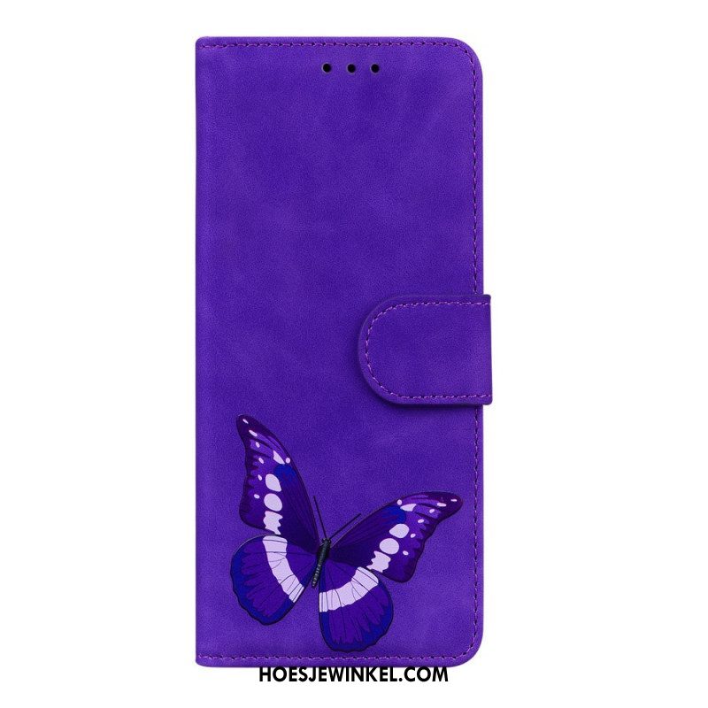 Leren Hoesje voor Xiaomi Redmi Note 11 / 11S Huid-aanraking Vlinder