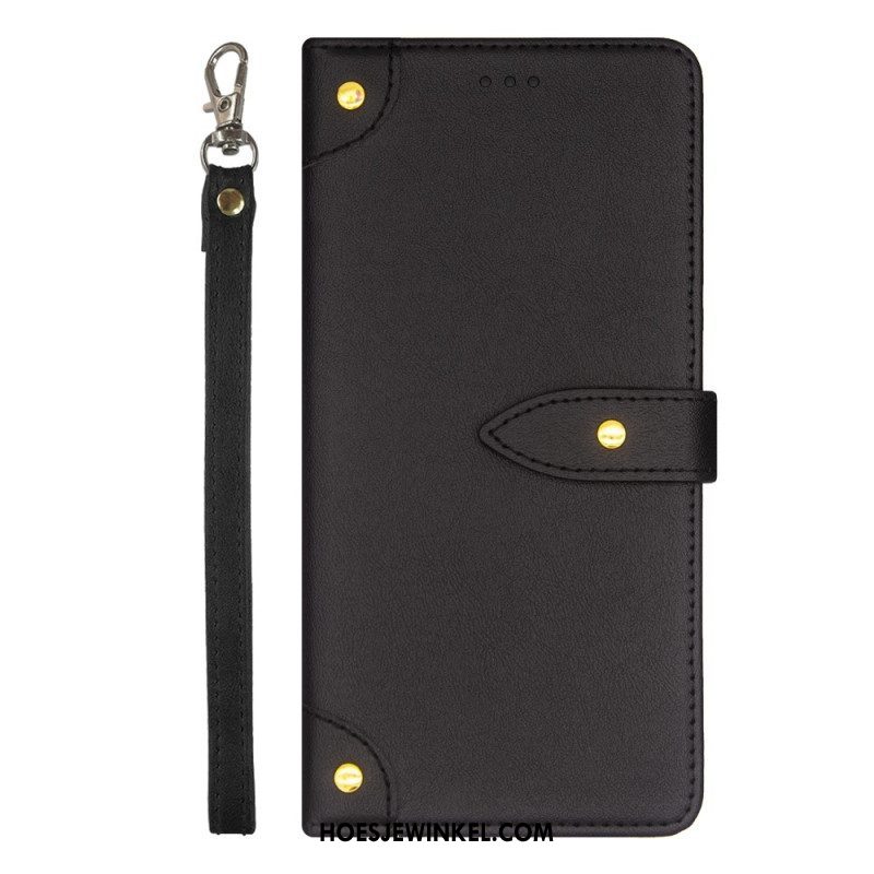 Leren Hoesje voor Xiaomi Redmi Note 12 Pro Klinknagels En Lanyard