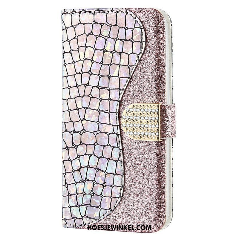 Leren Hoesje voor iPhone 13 Pro Max Krokodil Diamanten