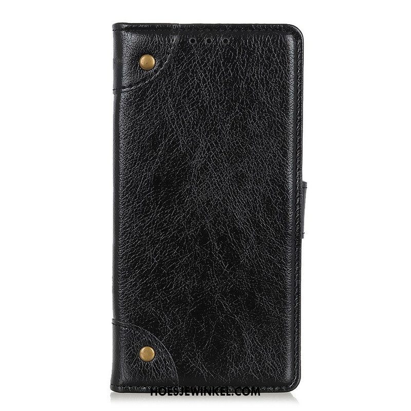 Leren Hoesje voor iPhone 13 Pro Stijl Nappa Lederen Vintage Klinknagels