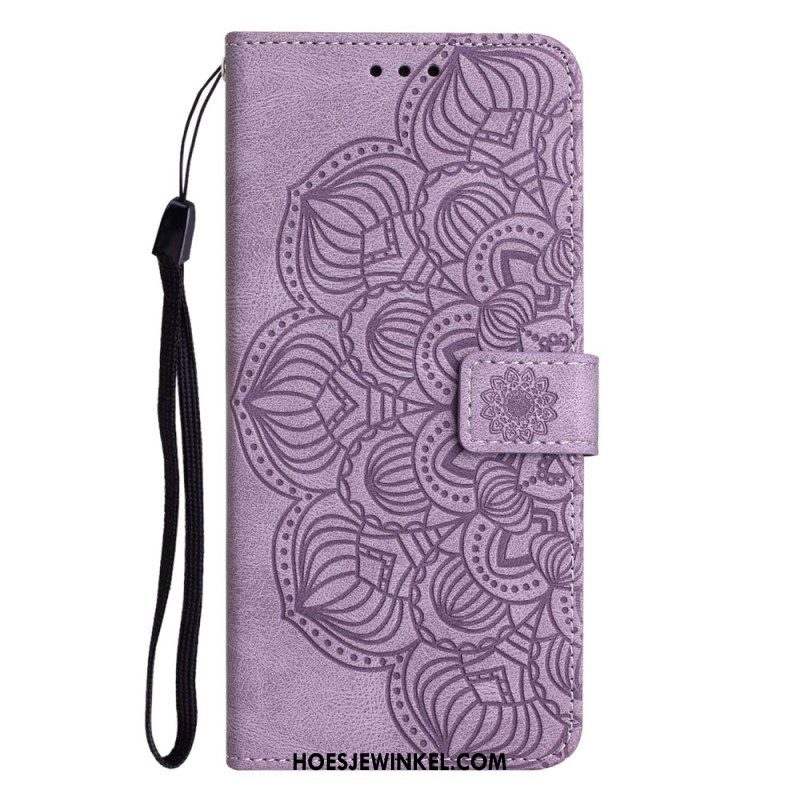 Leren Hoesje voor iPhone 14 Met Ketting Strakke Mandala