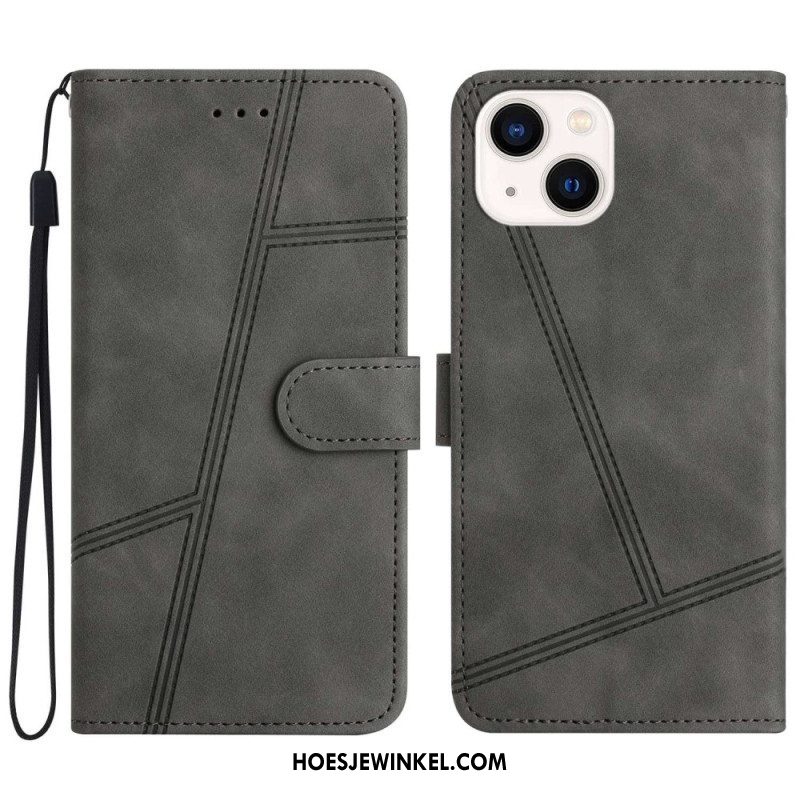 Leren Hoesje voor iPhone 14 Plus Met Ketting Strappy Met Geometrisch Stiksel In Leereffect