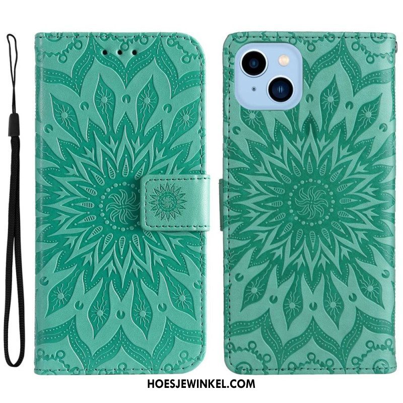 Leren Hoesje voor iPhone 14 Plus Zonnebloem