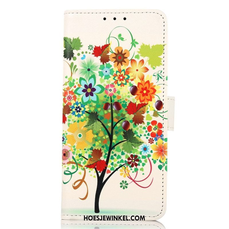 Leren Hoesje voor iPhone 14 Pro Max Bloeiende Boom