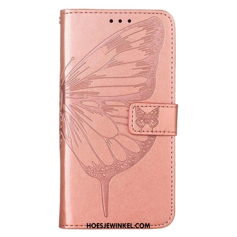 Leren Hoesje voor iPhone 14 Pro Max Met Ketting Barokke Strappy Vlinder