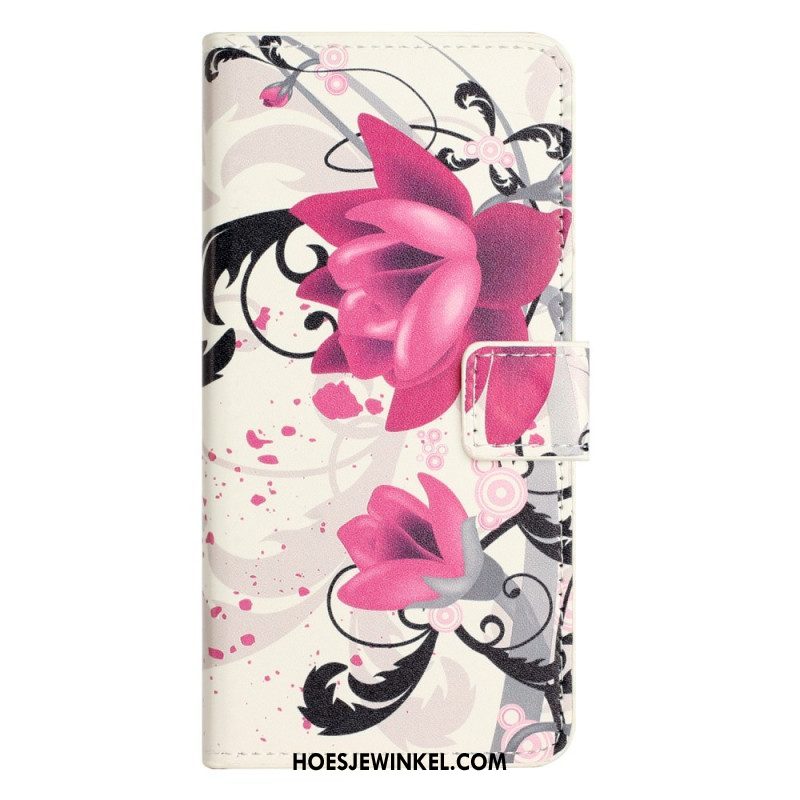 Leren Hoesje voor iPhone 15 Plus Tropische Bloemen