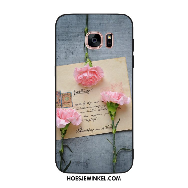 Samsung Galaxy S7 Hoesje Rood Schrobben Bloemen, Samsung Galaxy S7 Hoesje Roze Grijs