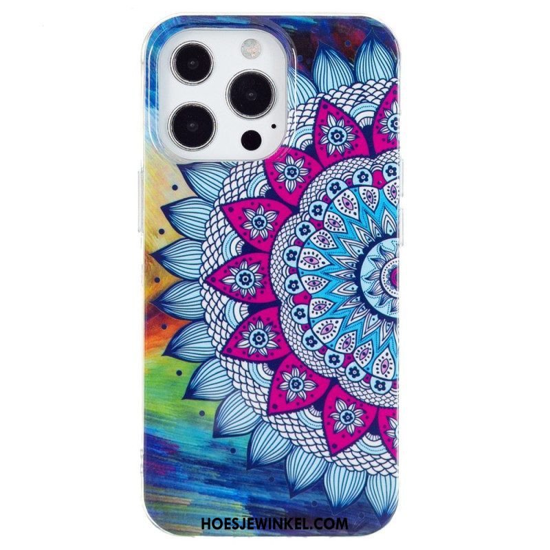 Telefoonhoesje voor iPhone 15 Pro Max Fluorescerende Mandala