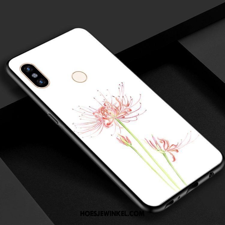 Xiaomi Mi 8 Hoesje Bloemen Blauw Rood, Xiaomi Mi 8 Hoesje Mobiele Telefoon Gehard Glas Beige