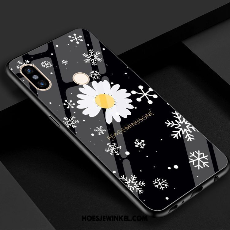 Xiaomi Mi 8 Hoesje Bloemen Mini Mobiele Telefoon, Xiaomi Mi 8 Hoesje Glas Blauw Beige